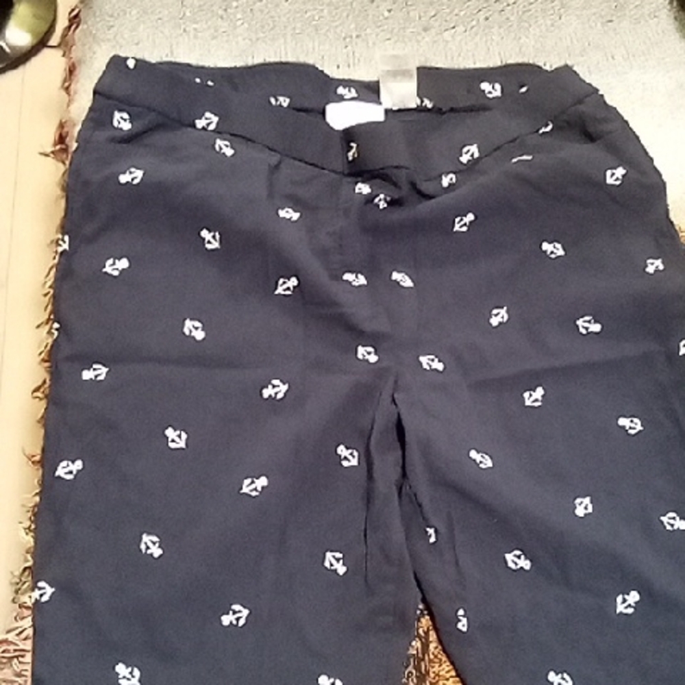 Alfred Dunner Navy Pants with White Anchor Design